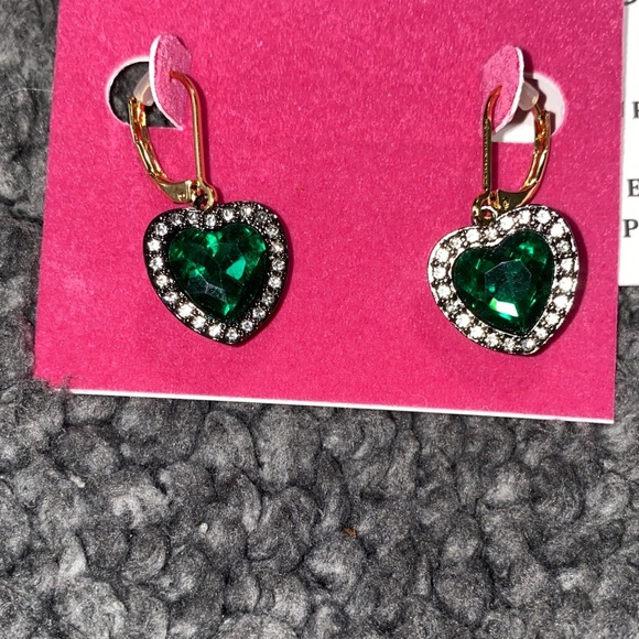 Kurt Geiger Heart Earrings with Emerald Green and Gold Accents - Picture 3 of 3